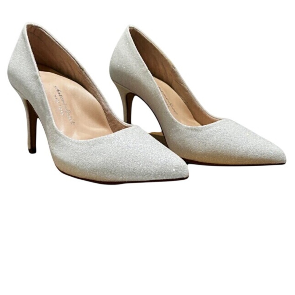 Antonia Saint NY White Glitter High Heel Pumps Pointed Toe Stiletto  Shoes